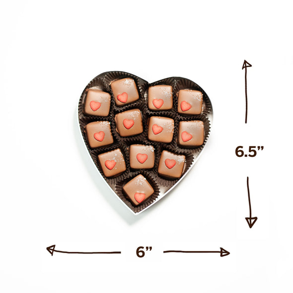 Milk Chocolate Caramel and Sea Salt | Valentines Day Satin Heart-Shaped Gift Box